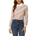 thumbnail image 5 of INSPIRE CHIC Women's Contrast Collar Button Down Long Sleeve Floral Blouse Shirt, 5 of 6