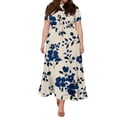 thumbnail image 5 of LWavelet Women's Plus Size Vintage Floral Maxi Dress Short Sleeve Tie Waist Casual Retro Boho Dress with Pockets Light pink 3XL, 5 of 7