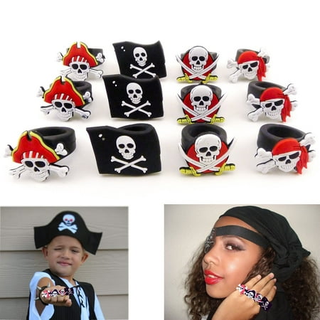 Rubber Pirate Rings - 2 Dozen Pirate Night on Cruise, Halloween, Costume Dress Up for Party, Easter Egg Fillers, and More, Dazzling Toys, Black