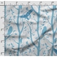 thumbnail image 2 of Soimoi Bird With Leaves Printed, Japan Crepe SatinFabric, by The Yard 54 Inch Wide, Decorative Sewing Fabric for Dresses Kimonos Gowns, Blue, 2 of 5