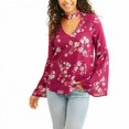 thumbnail image 2 of Liberty Love Tunic Juniors' Size M Cherry Printed Cut-Out Choker Long Sleeve, 2 of 3