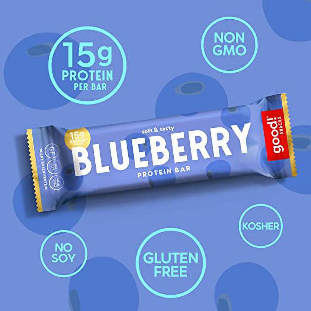 good! Snacks Vegan Protein Bars, Blueberry Bar, Gluten-Free, Plant-Based, Low Sugar, High Protein 15g Meal Replacement Bar, Kosher, Soy Free, Non Dairy, Non GMO, Vegetarian (12 Bars)