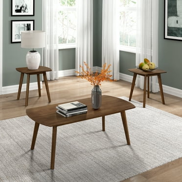 OakvillePark Ecola 3-Piece Pack Wood Occasional Table Set, Walnut