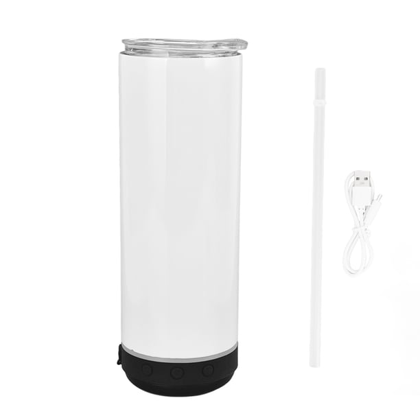 Vaso portátil para música de 20 oz/600 ml con altavoz Bluetooth desmontable y aislamiento al vacío para hombres y mujeres, base negra