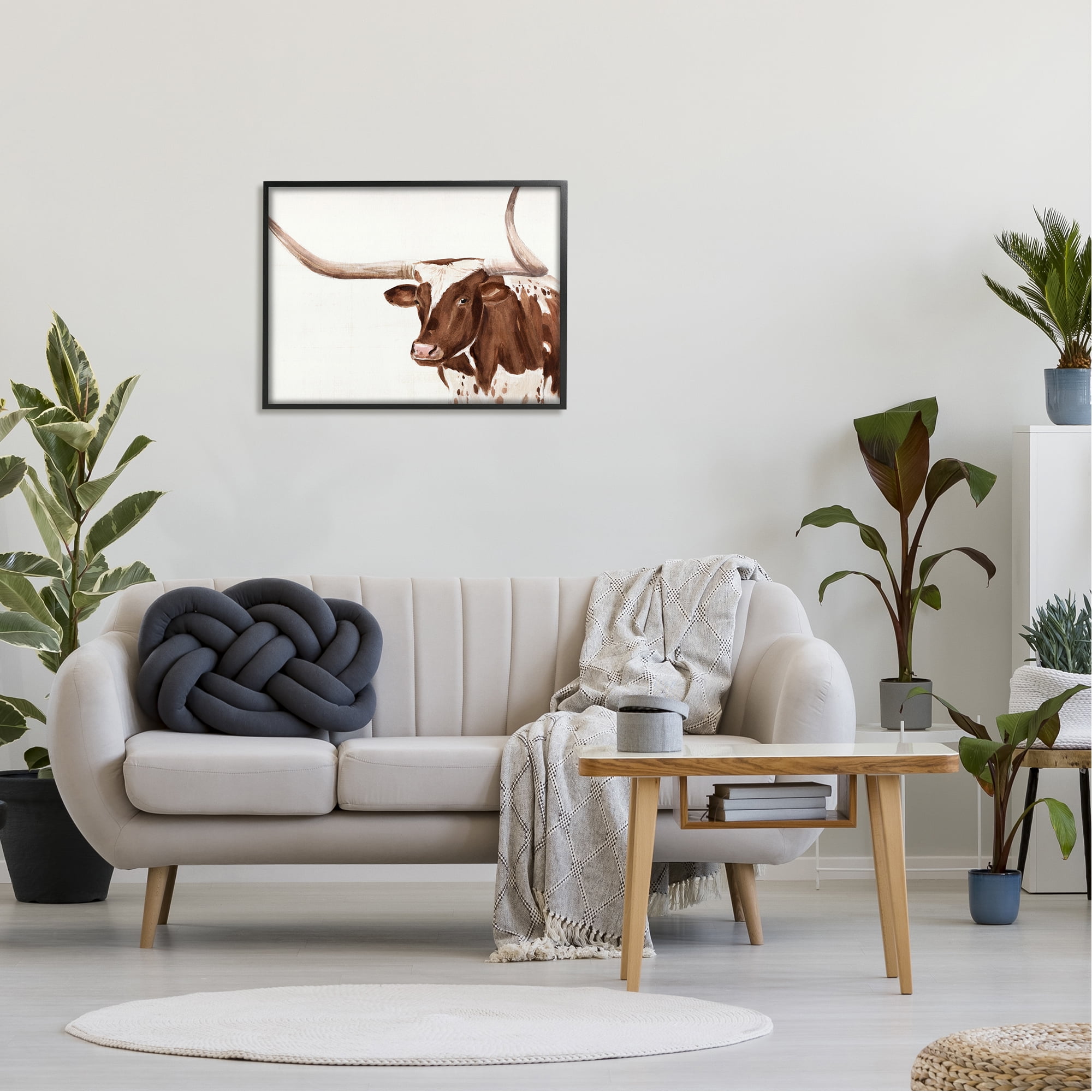 Stupell Industries Brown Spotted Longhorn Cow Cattle Farm Illustration Framed Wall Art, 30 x 24, Design by Annie Warren