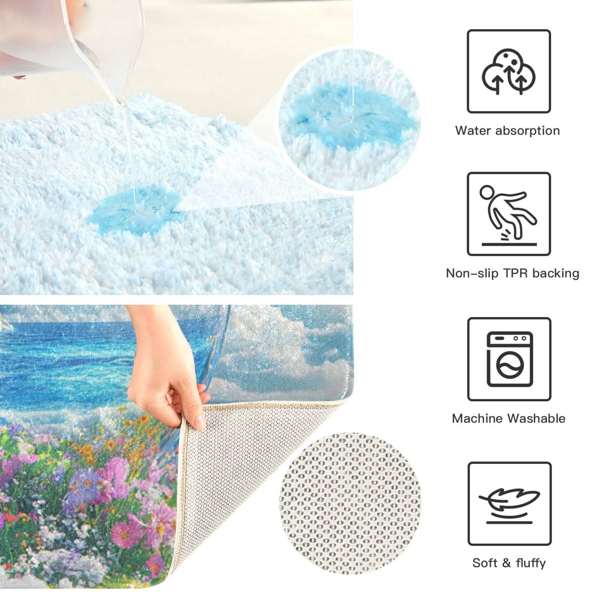 Yayeee Bath Rug for Bathroom Floor Non Slip Rectangle Fluffy Soft Absorbent Mat, 16"x24", Crystal Ocean