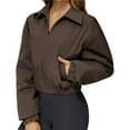 thumbnail image 3 of Chaqueta Corta Holgada para Mujer, con Cremallera, Cortavientos, Cálida, Ideal para Deportes Al Aire Libre y Correr Café Marrón S, 3 of 7