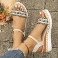 thumbnail image 3 of Rokment Womens Bohemian Ethnic Platform Wedge Sandals 2026 Beach Summer Woven Open Toe Ankle Strap Espadrilles Chunky Heeled Dressy Summer Shoes Black Size 6, 3 of 8