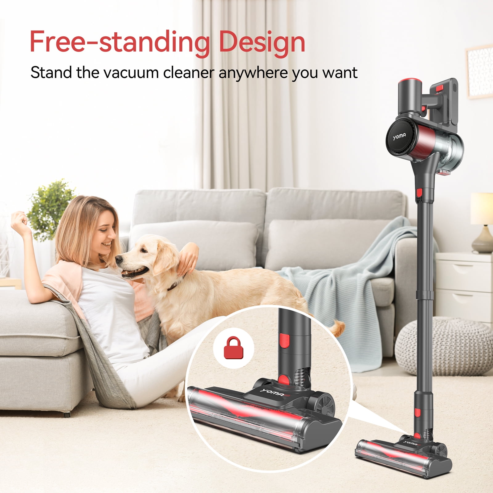 YOMA S18 Cordless Vacuum Cleaner, 6 in 1 Lightweight Stick Vacuum with Detachable Battery, 26Kpa Powerful Suction Vacuum Cleaner for Home Carpet Hardfloor Pet Hair