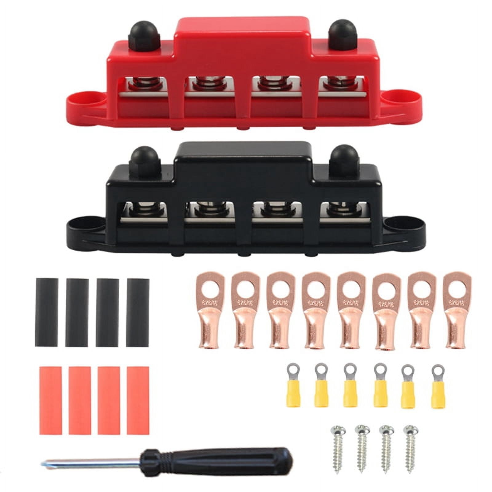 12v Bus Bar 4 Post 300A Power Distribution Block 5/16Inch Battery Terminal Block Stud with Cover and Wire Lugs