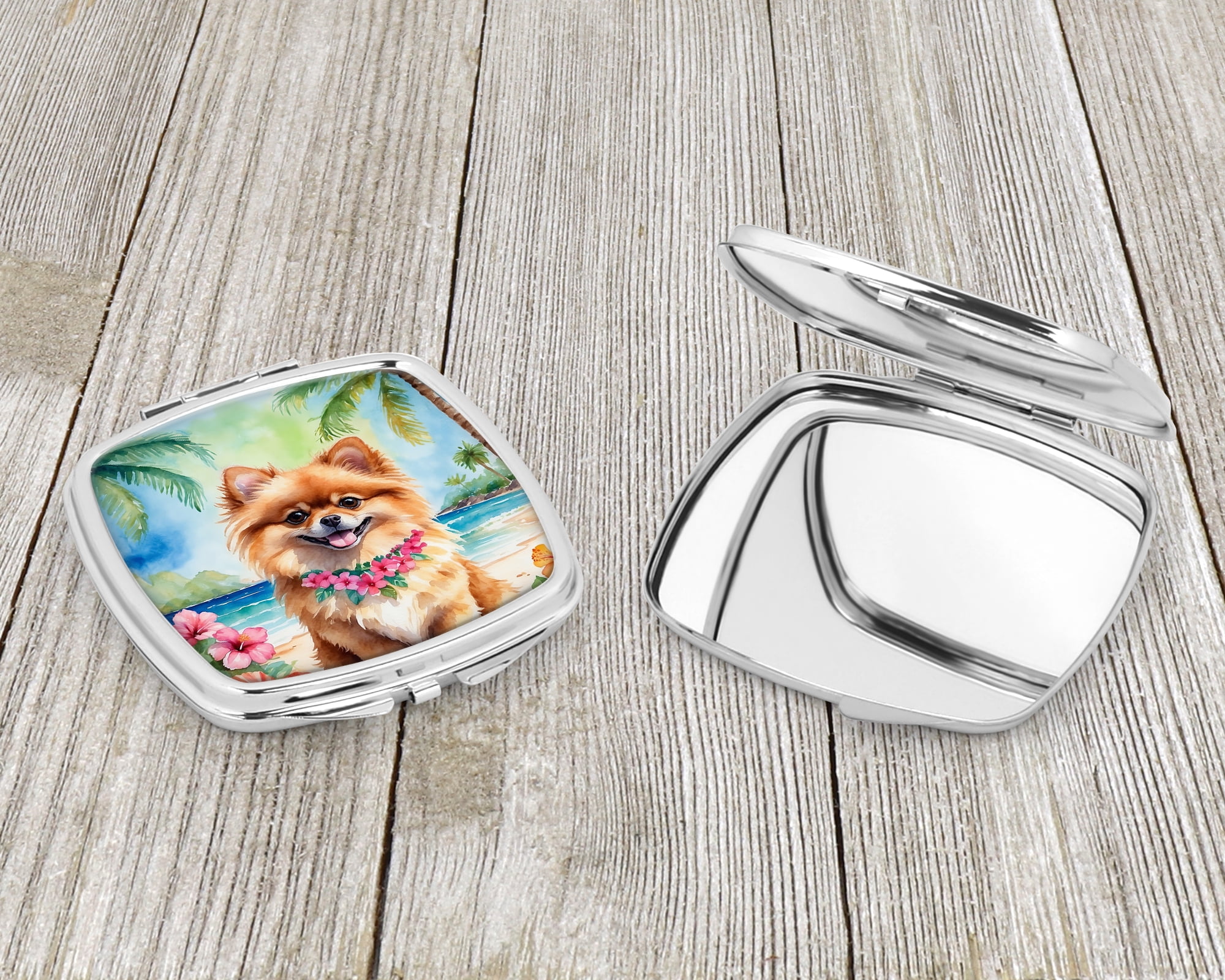 Pomeranian Luau Compact Mirror 2.75 in x 3 in