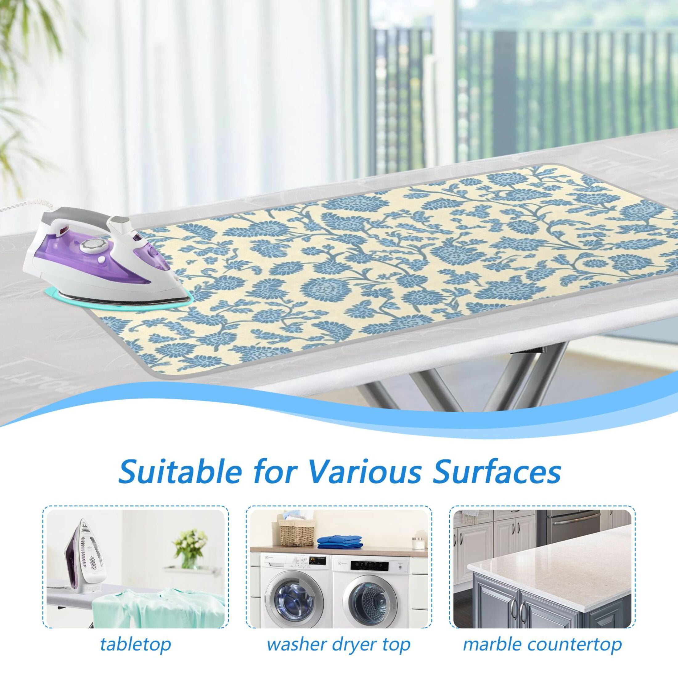 Blue Flowers Seamless Pattern Ironing Mat Blanket for Table Top Travel Portable Ironing Board Pad 47.2x27.6 Inch