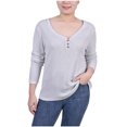 thumbnail image 1 of NY Collection Womens Ribbed Henley Shirt, ltpasgry, Petite, PXL, 1 of 1
