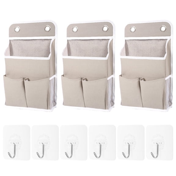 3Pcs Wall Hanging Storage Bag, Multi Compartment Storage, Enduring Cotton Linen, for Bedroom Bathroom Study Room Office