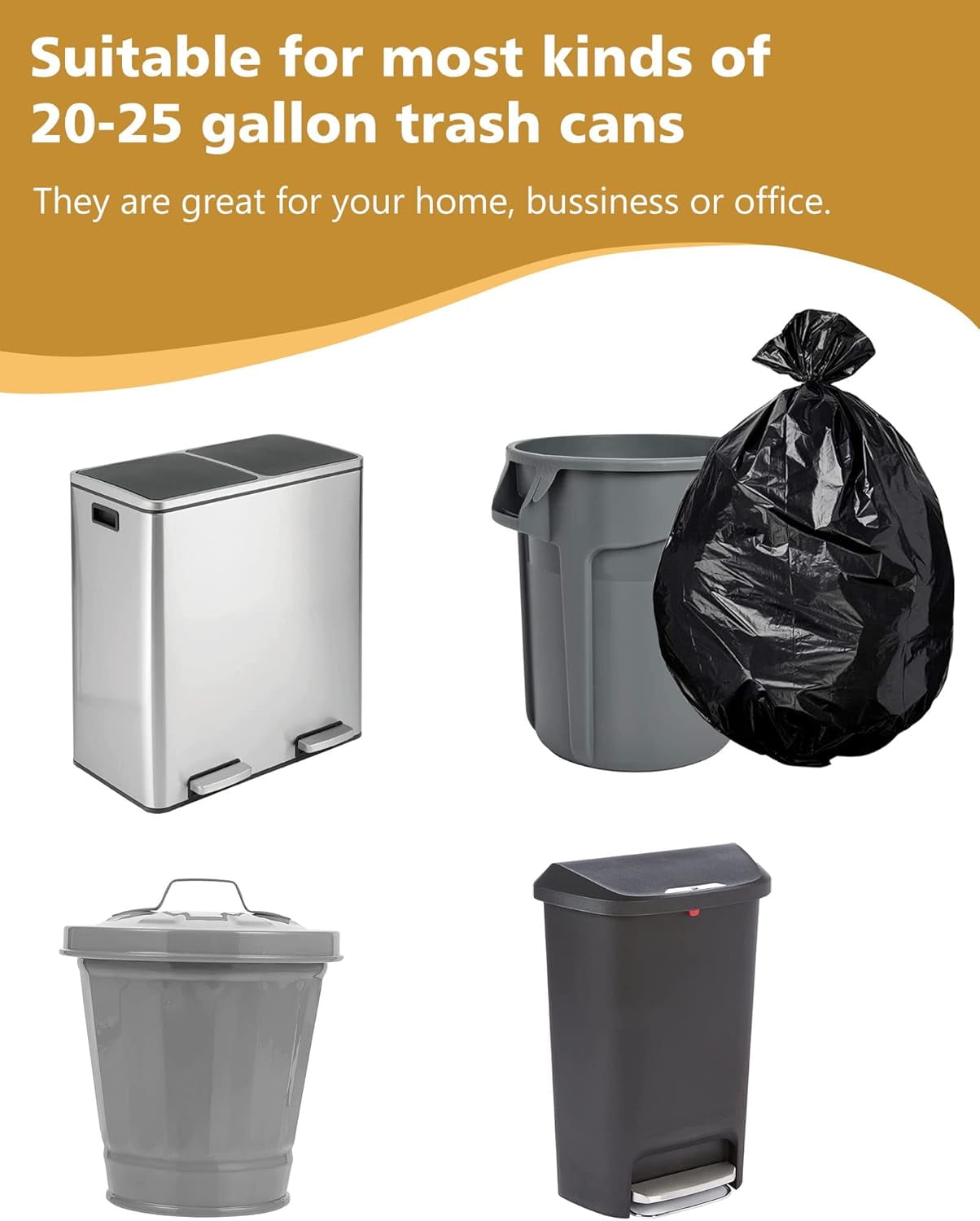 23 Gallon Trash Bags with Zip Ties, 20-25 Gallon Trash Bags (50 Count Bulk) Large Black Trash Bags 20 Gallon Trash Bags, Extra Large Garbage Bags for Commercial, Household, Lawn (30"x35") Black