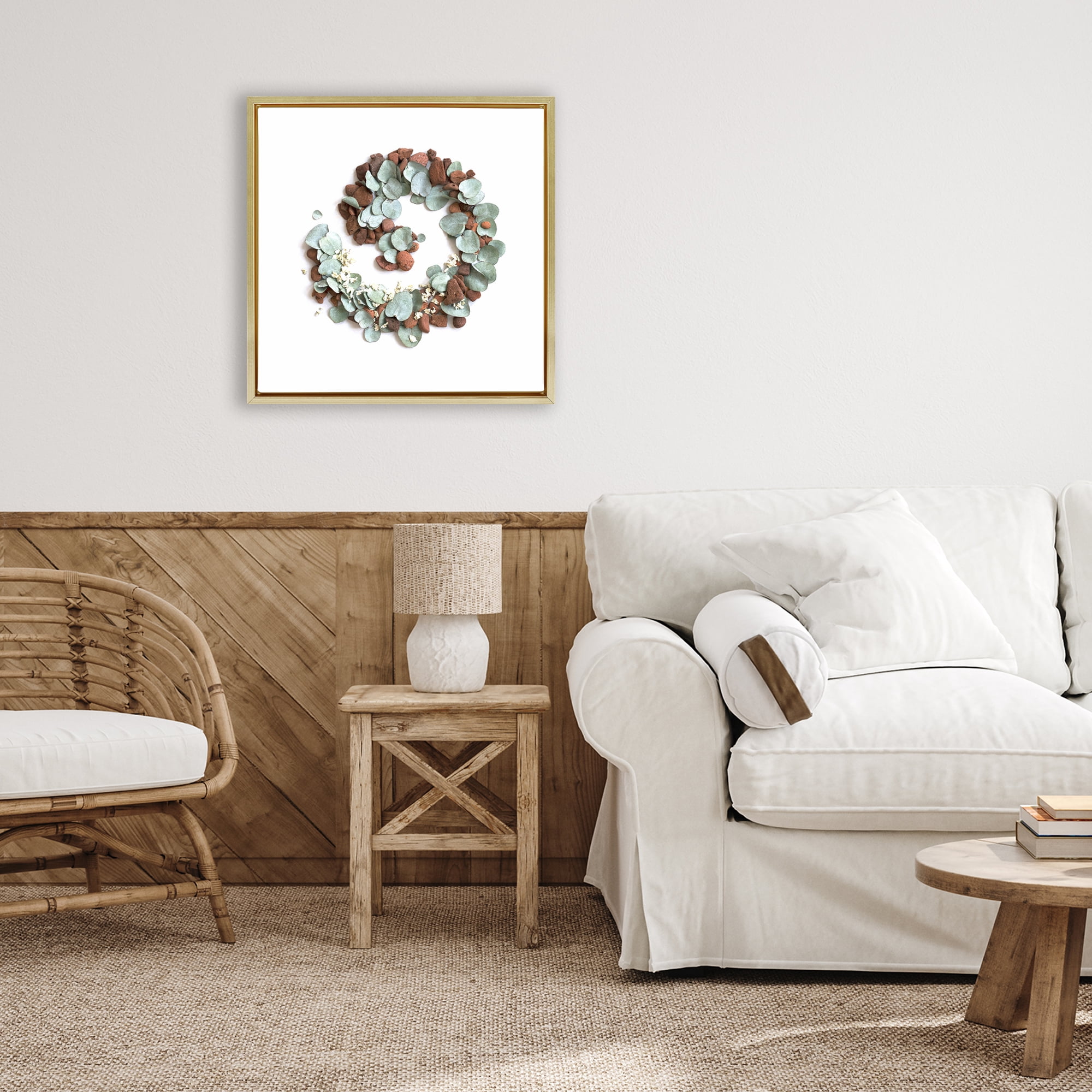 Stupell Industries Eucalyptus & Pebbles Spiral Gold Framed Floater Canvas Wall Art, design by Beth Adoette