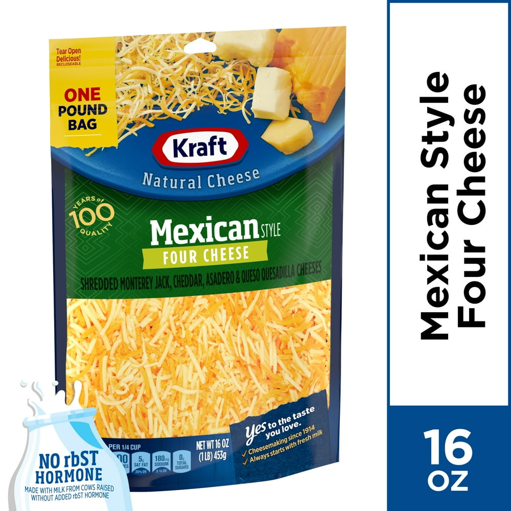 Kraft Mexican Style Four Cheese Blend Shredded Cheese, 16 oz Bag