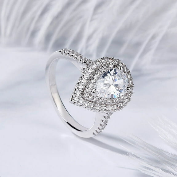 Eclet Jewels Silver 14K White Gold Over Rings - Pear Cut Excellent 1.59 Ct Diamond Ring For Women's - Engagement Double-Halo with Multi Accent Rings - Classic Engagement Wedding Solitaire Rings