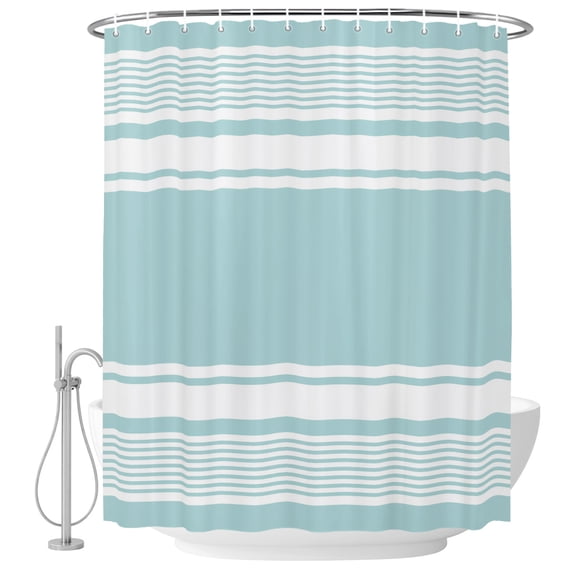 72x78 Inch Shower Curtain Farmhouse Aqua Striped Bathroom Decor, Waterproof Fabric Bathtub Bath Curtains Decorative Modern Minimalist Stripes Extra Long Shower Curtain Set with Hooks