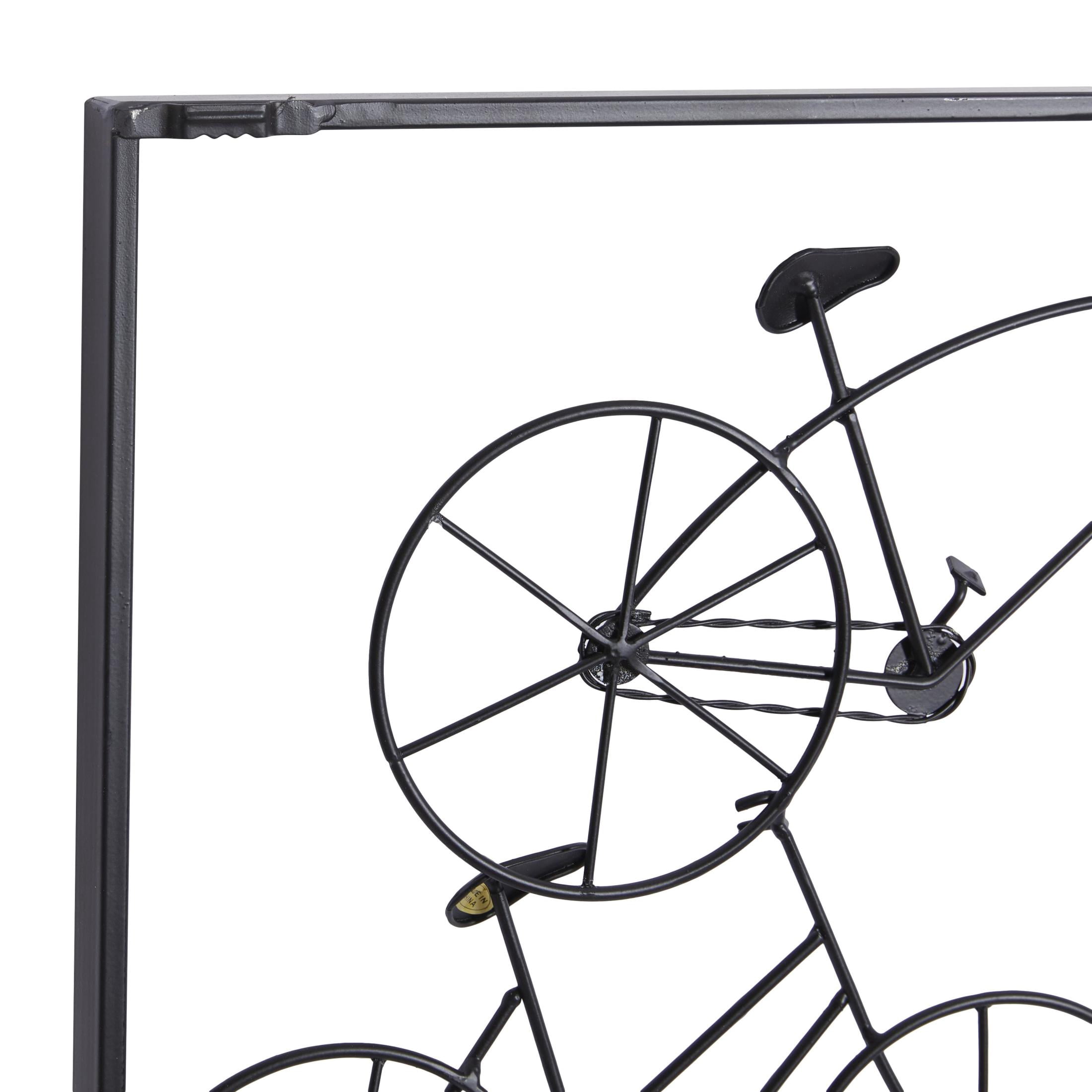 DecMode Black Metal Stacked Bike Wall Decor with Black Frame
