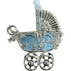 Silvertone Baby Carriage Ornament with Blue Swarovski Crystal Stones and Blue Epoxy
