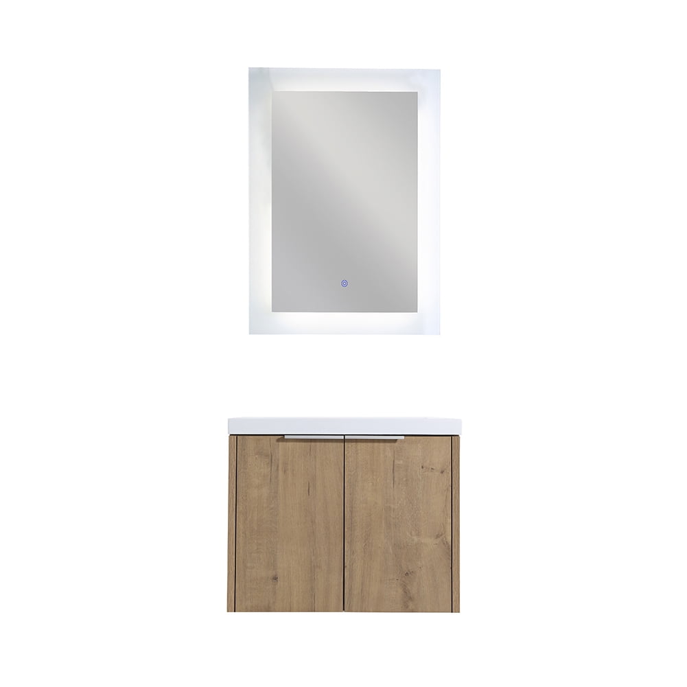 Kepooman 2 Doors Floating Wall Mounted Bathroom Vanity with Sink for Bathroom, Imitative Oak, 24 in x 18 in