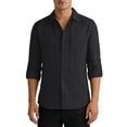 thumbnail image 2 of YueHuiYing Men's Solid Color Long Sleeved Button Down Collared Chest Pocket Cotton Linen Shirt Breathable Lightweight Top, 2 of 9