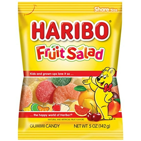 Haribo Fruit Salad Gummy Candy – 12 Count Pack – 5 oz Bags Each – Assorted Fruit Flavored Gummies Bulk Family Share Size