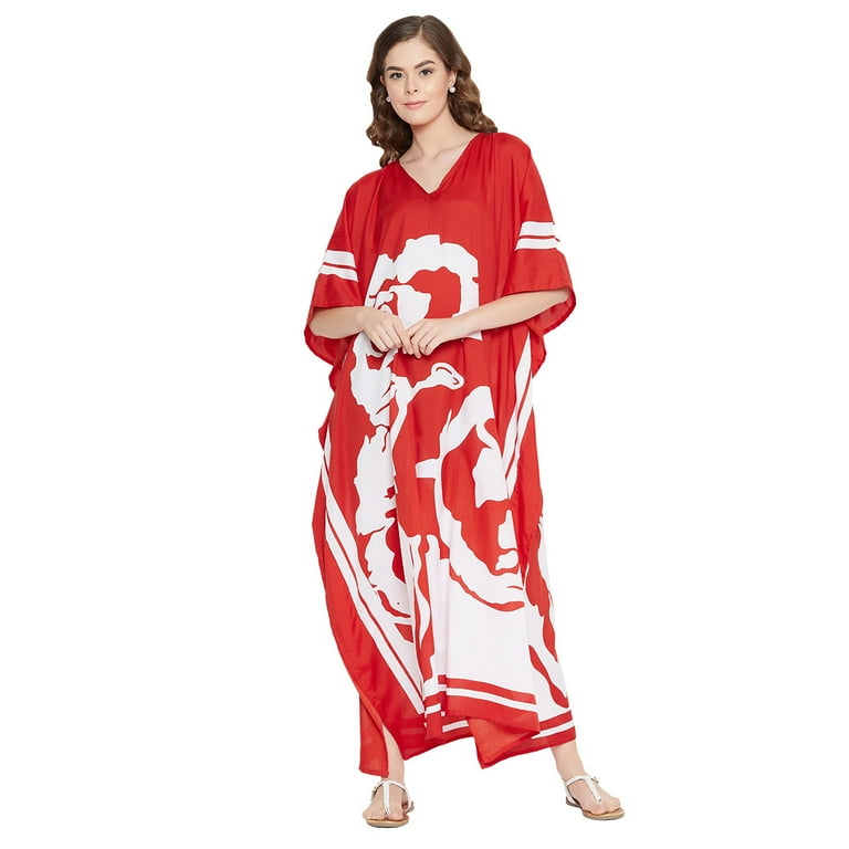 Red Caftans for Women Rose Printed Plus Size Kaftan Dresses for Women Plus Size Ladies Kaftan Long Free Size Long Women Dress Online by Oussum Walmart