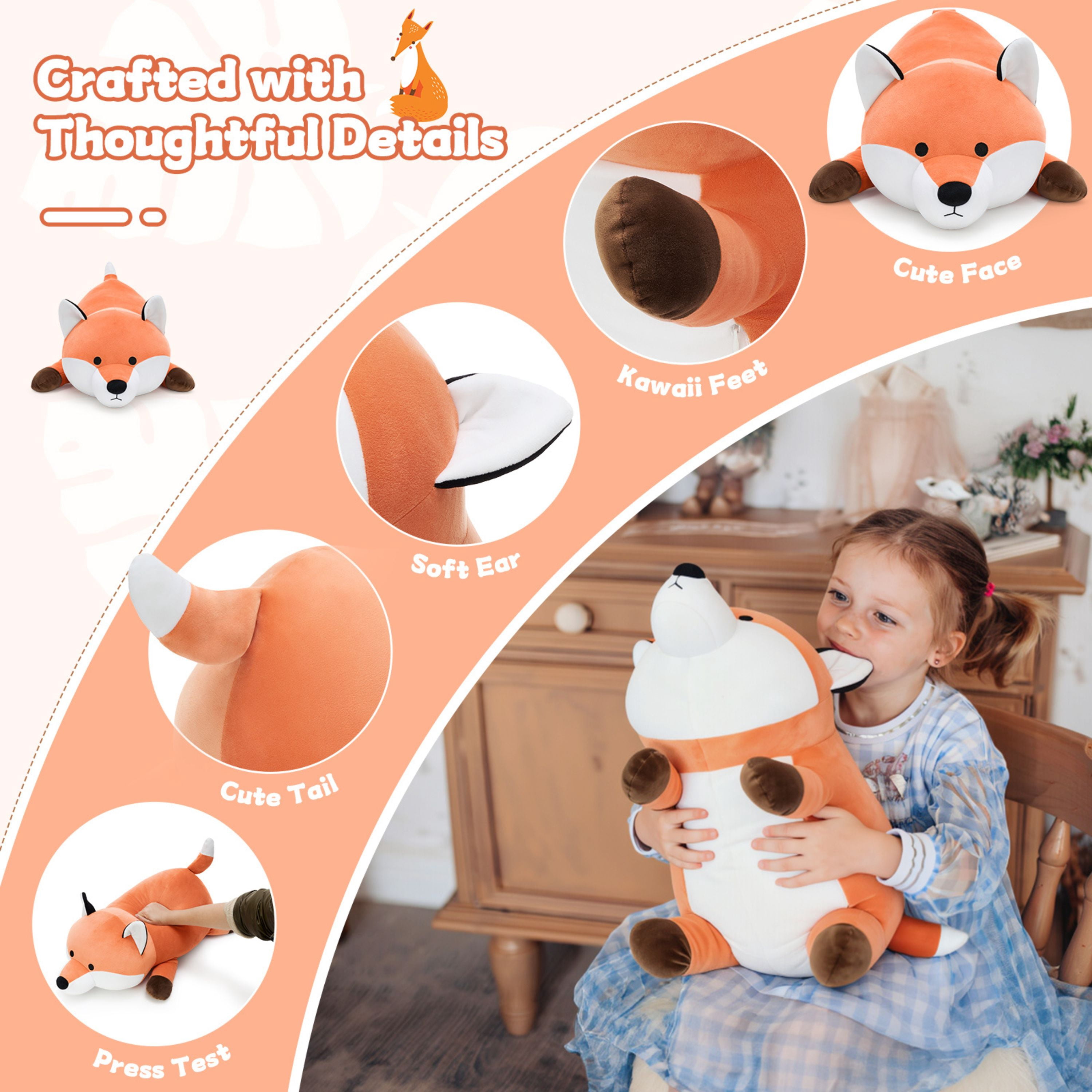 Tezituor 23.6'' Fox Stuffed Animal Giant Stuffed Animal Fox Body Pillow