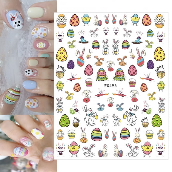 RAGUPEL 2026 New Press on Nails Acrylic Nail Set Nail Charms Easter Nail Stickers New 3D Back Glue Golden Egg Bunny Easter Nail Stickers