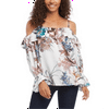 Karen Kane Women's Printed Ruffled Cold Shoulder Top White Size XL