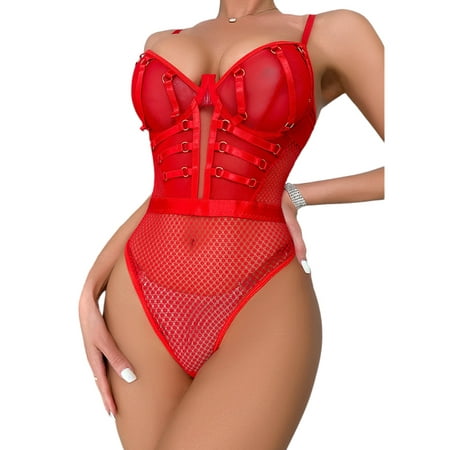 Keeccty Women Sexy See-Through Mesh Lace Babydoll Lingerie Bodysuits