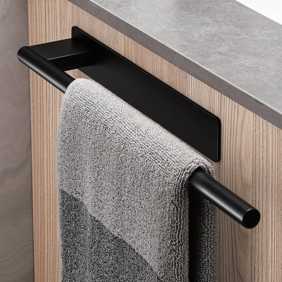 Matte Black Double Towel Bar, Stainless Steel No Drill Adhesive Towel Rack for Bathroom and Kitchen