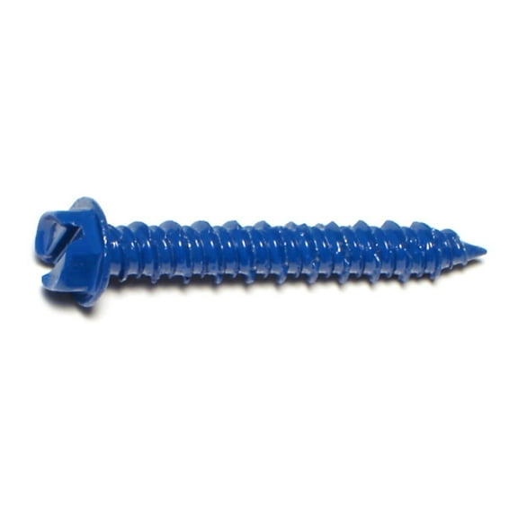 1/4" x 1-3/4" Blue Ruspert Coated Steel Slotted Hex Washer Head Masonry Screws MSHWS-069