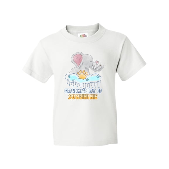 Inktastic Grandma's Ray Of Sunshine Cute Elephants Rainclouds and Sun Youth T-Shirt