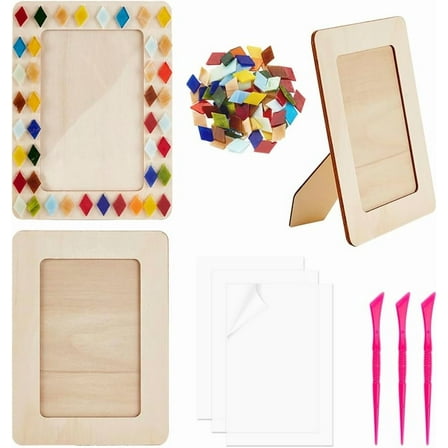 3 Sets DIY Wood Picture Frames Making Kit Unfinished Wooden Picture Frames 7.6x5.6 Inch DIY Mosaic Picture Frame Set DIY