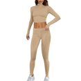 thumbnail image 1 of Women Fashion Two Piece Outfit Basic Long Sleeve Crop Top and Low Rise Flare Pants Yoga Tracksuit Set, 1 of 5
