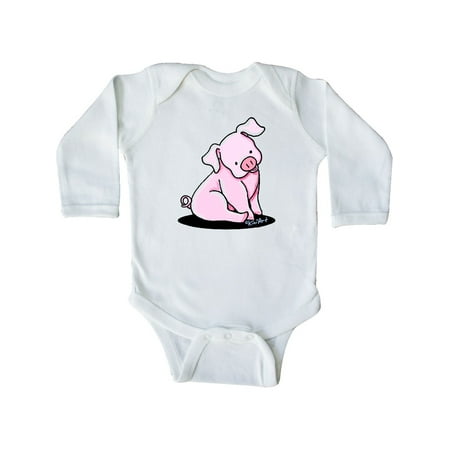

Inktastic Sitting Pig Gift Baby Boy or Baby Girl Long Sleeve Bodysuit