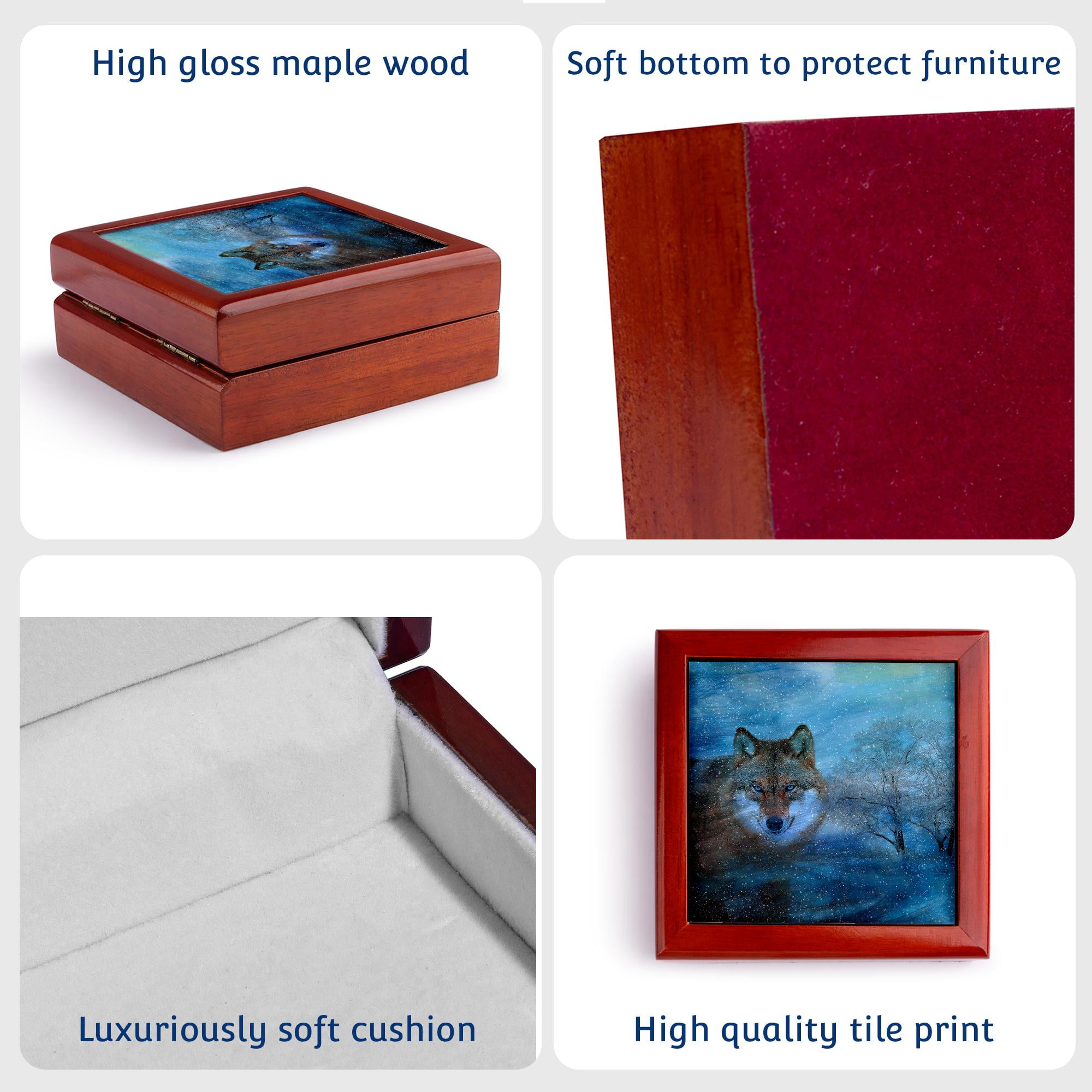 3dRose, The Blue Wolf is a digital composition of six photographic elements., Jewelry Box 5.5x5.5 inch with 4 inch tile