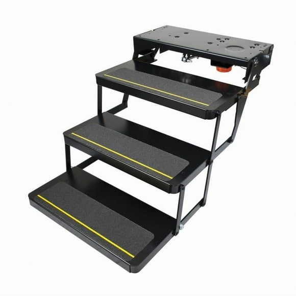 Lippert Composants Entrée Étape 3658373 Series 25; Triple Marche Électrique Pliante; Largeur de Roulement 24 Pouces x Profondeur 9 Pouces; avec Rehaussement de 8 Pouces; Capacité de Poids jusqu'à 300 Livres; Revêtement en Poudre/acier Lourd