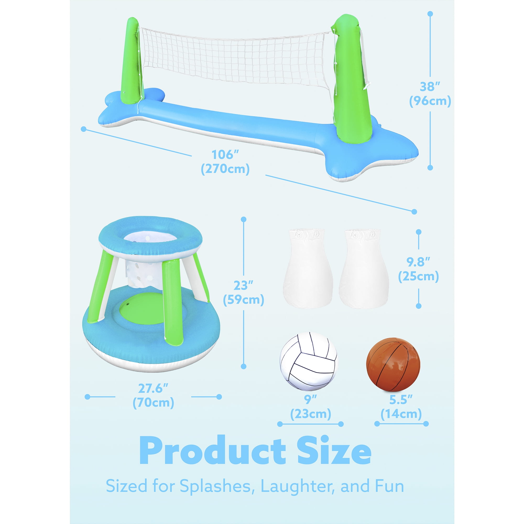 Joyfy Pool Toys with Pool Volleyball & Pool Basketball Hoop, Summer Pool Game for Kids and Pool Floats for Adults