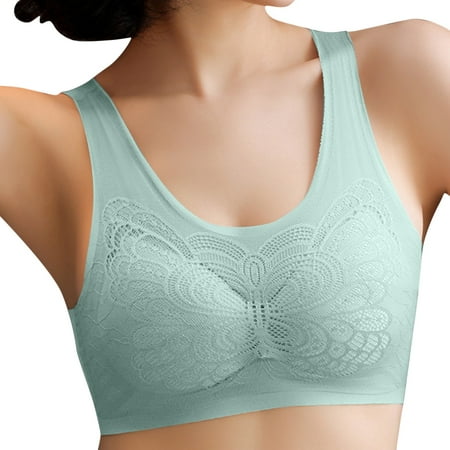

PEASKJP Bras for Women No Underwire Anti-Slip Push Up Lace Bra Comfort Seamless Wirefree Padded Underwire Bra Lingerie for Women Plus Size 3X-L Green