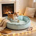 thumbnail image 6 of romoty All Season Round Pet Bed, Blue Medium 20 Inch Soft Floral Ruffled Plush Kitty Cushion Warm Dog Bed for Cats Small Dogs, 6 of 6