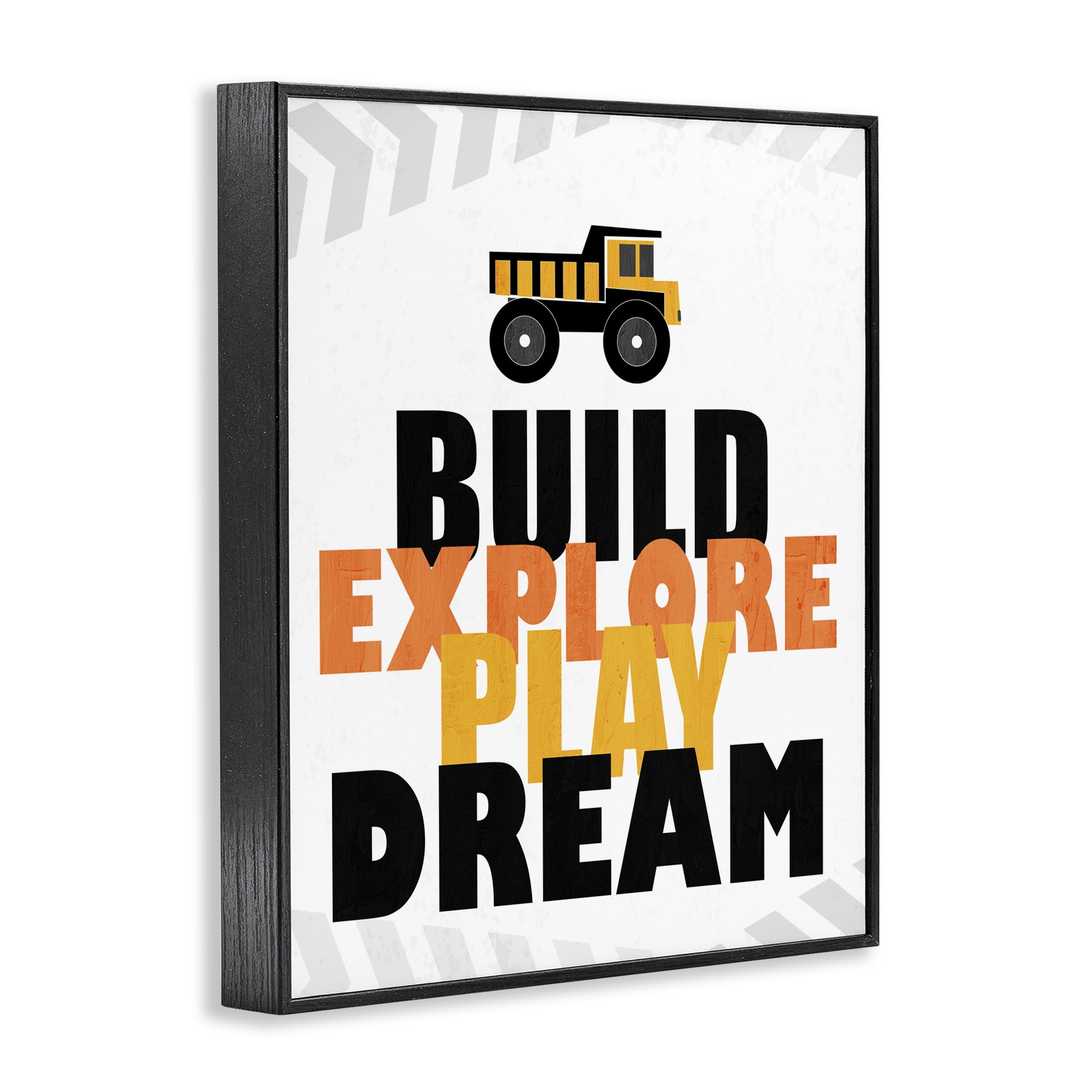 Build Explore Play Dream Black Framed Giclee Art, design by Kim Allen