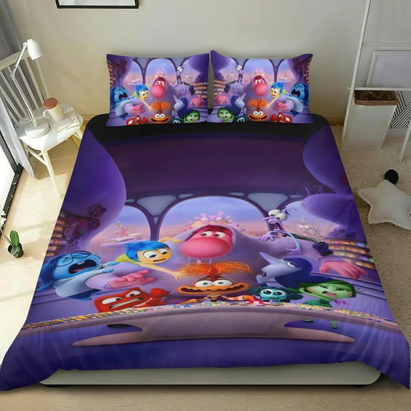 Inside Out-themed Bed Sheet Set Three Piece Set Comfortable And Skin Friendly Unique Design Home Decor Gifts For Family Friends fans54x79Inches（135cm*200cm）