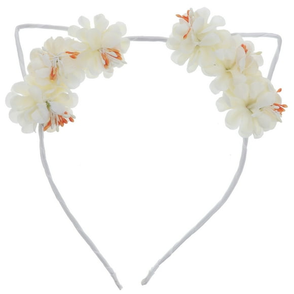 EeaseMX Banda para el cabello con flores artificiales, orejas de gato, accesorios para el cabello para mujeres y niñas 31-06 (3 # blanco cremoso)