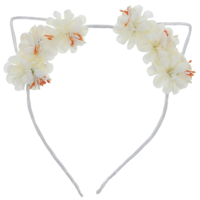 Banda para el cabello con flores artificiales, orejas de gato, accesorios para el cabello para mujeres y niñas 31-06 (3 # blanco cremoso)