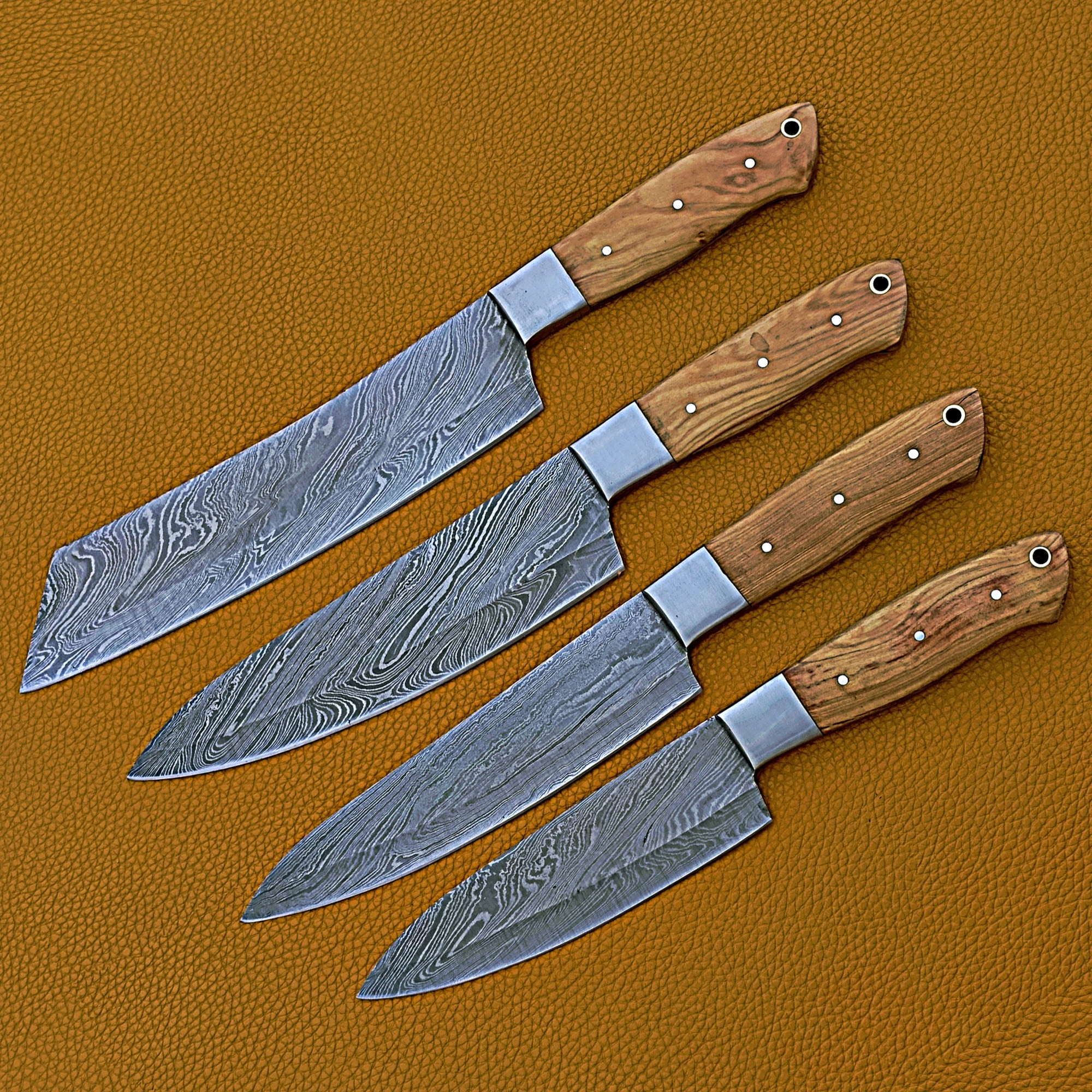 Smart & Sharp Custom Handmade Damascus Chef Knives Set/Kitchen Knives 4 Pieces Set 17408 (Olive Wood)