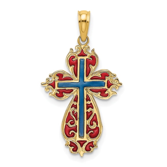 14K Blue and Red Enameled Cross Charm K8625